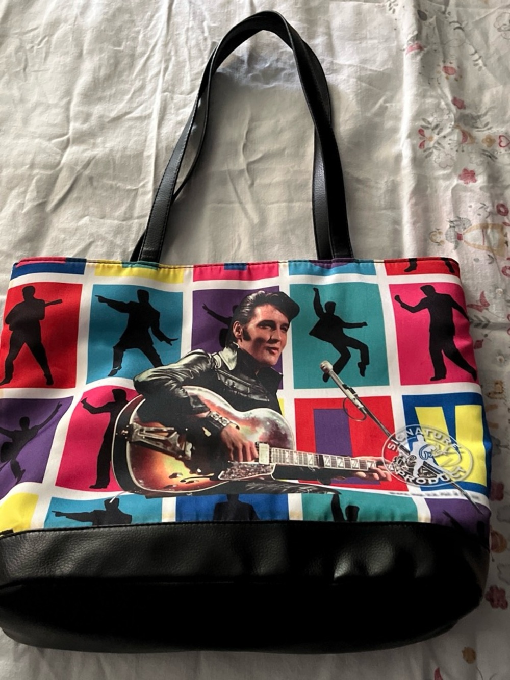 Colorblock Graphic Print Tote with Black Trim featuring Elvis